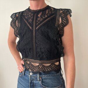 Lace top with shoulder ruffle